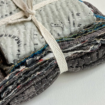 Kantha Stitch Large Scrap Bundle: Achromatic
