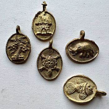 Ghanaian Brass Pendant Charms: Set of 5