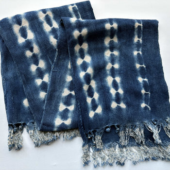 African Indigo Rustic Mudcloth Fabric/Scarf/Runner: Light