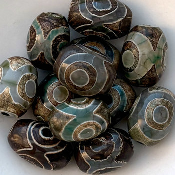 SOLD: Tibetan Agate Barrel Beads: Set of 6