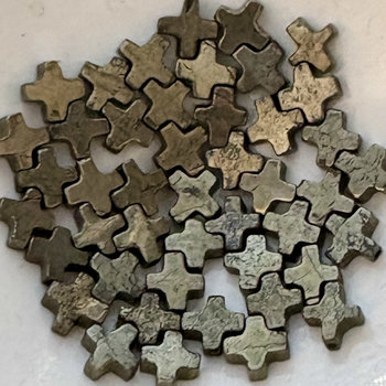 SOLD: Natural Pyrite Cross Beads: Set of 22