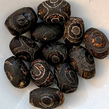 SOLD: Tibetan Agate Barrel Beads: Set of 6