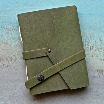 Moss Green Leather Journal: Ruled Ochre Pages