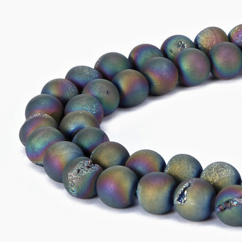 Rainbow Druzy Agate Matte Round Beads