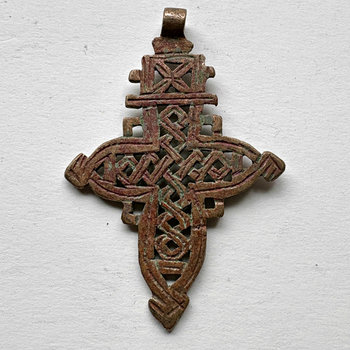 Ethiopian Coptic Cross Patinaed Copper Pendant
