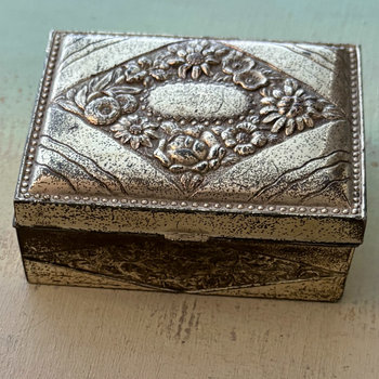 SOLD: Vintage Embossed Metal & Wood Box