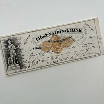 Original Ephemera: 1874 New York Check