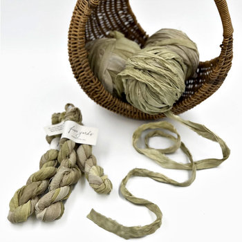 Farmette Plant-Dyed Sari Silk Ribbon: Pear