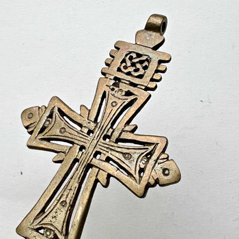 Ethiopian Brass Coptic Cross Pendant: Large