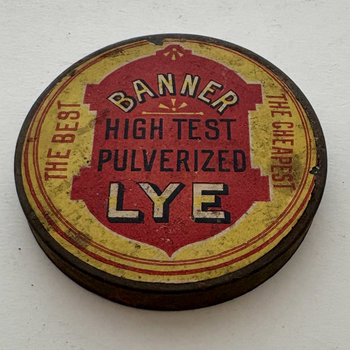 SOLD: Vintage Tin Lid: Banner Lye