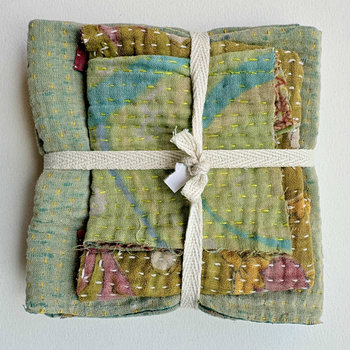 Kantha Stitch Large Scrap Bundle: Sagebrush