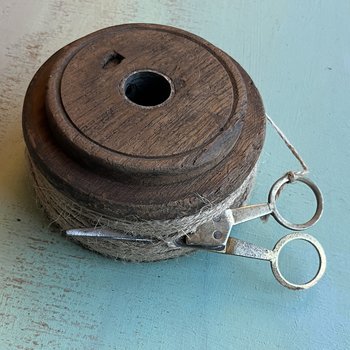 Antique Flat Twine Spool with Scissors