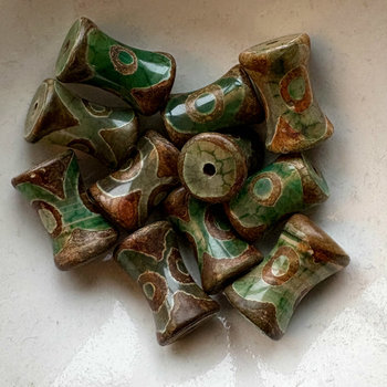 SOLD: Tibetan Agate Spool Beads: Set of 6