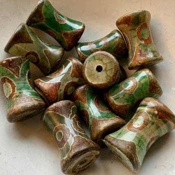 SOLD: Tibetan Agate Spool Beads: Set of 6