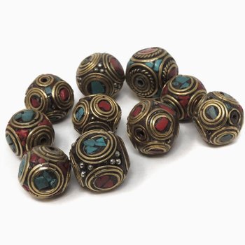 Tibetan Brass Inlay Loose Beads