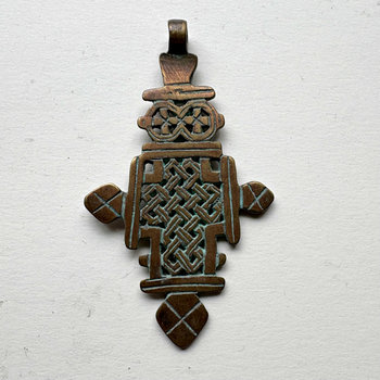 Ethiopian Coptic Cross Patinaed Brass Pendant